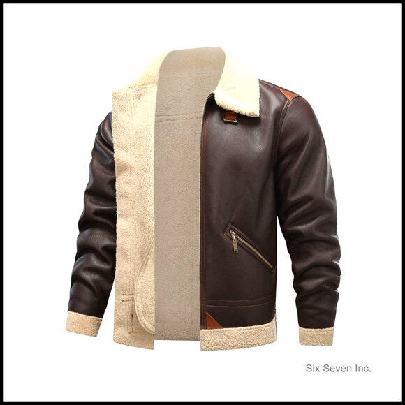 Men's Bomber Jacket Faux Leather Faux Fur Lined Winter Coat